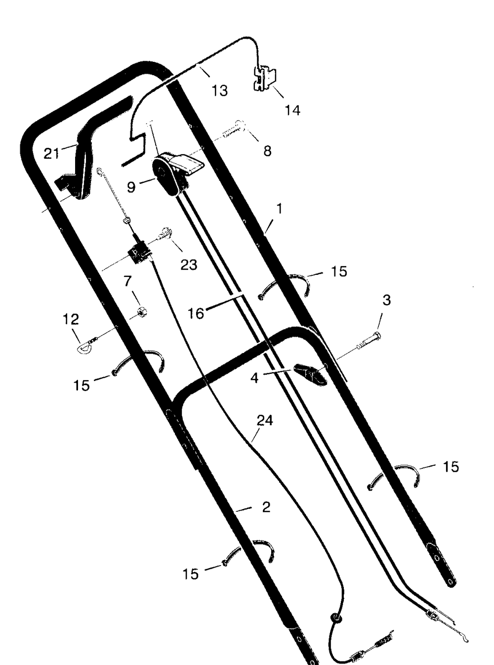 Handle Assembly Diagram and Parts List for 22757X18B 1997 Briggs and Stratton Lawn Mower